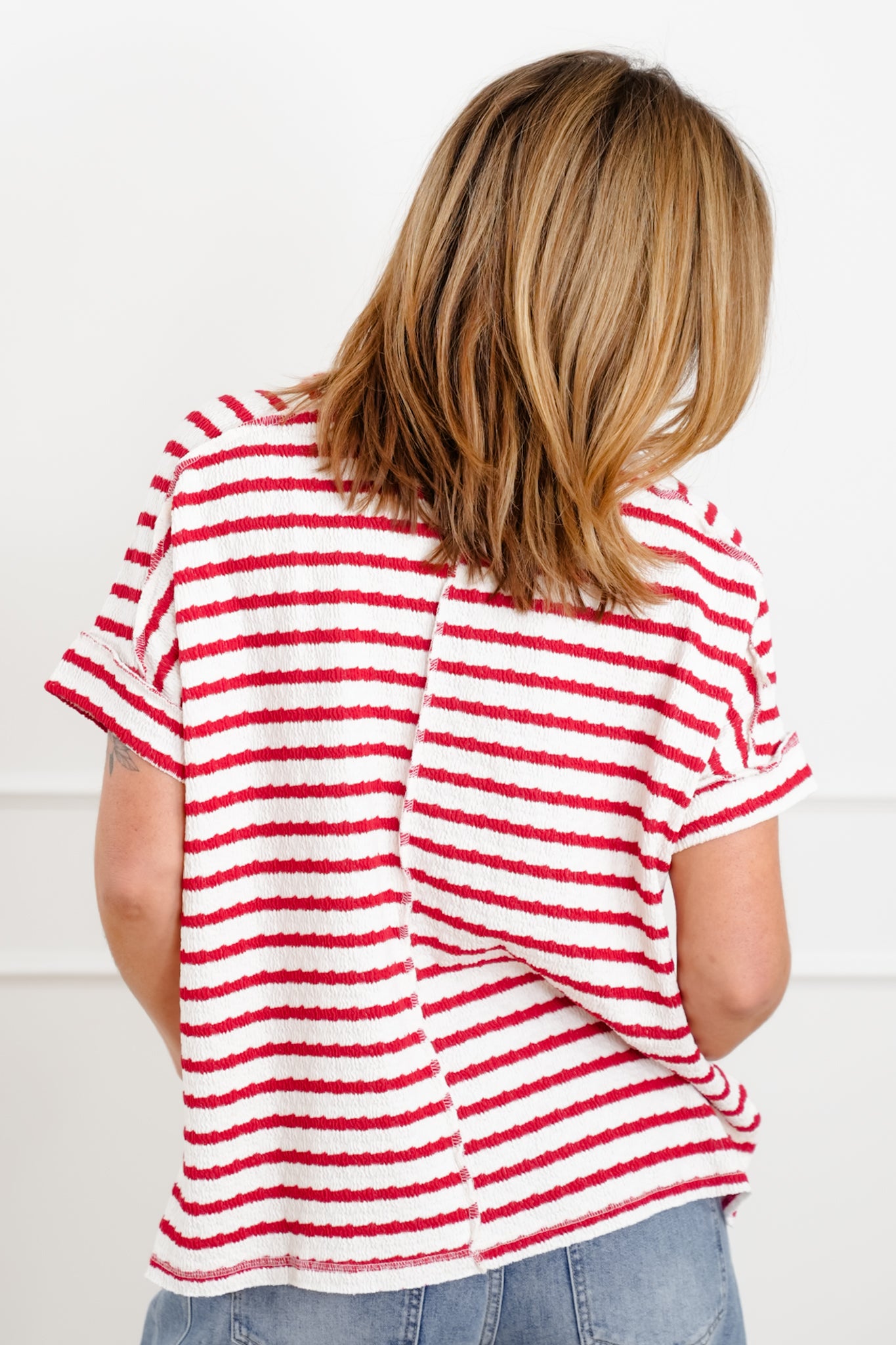 Door Buster! Zenana Stripe Jacquard Round-Neck Box Tee