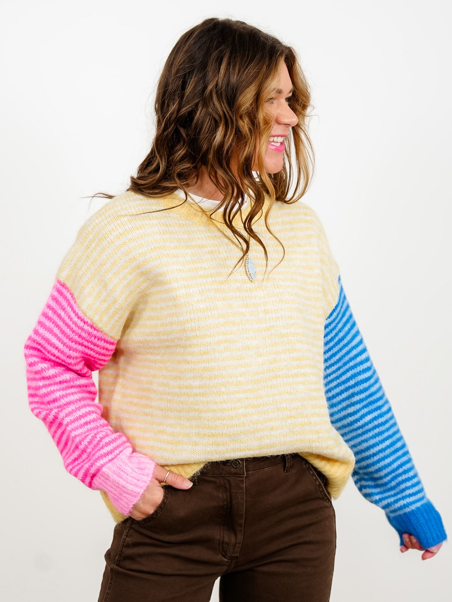 Color Block Stripe Long Sleeve Pullover Sweater