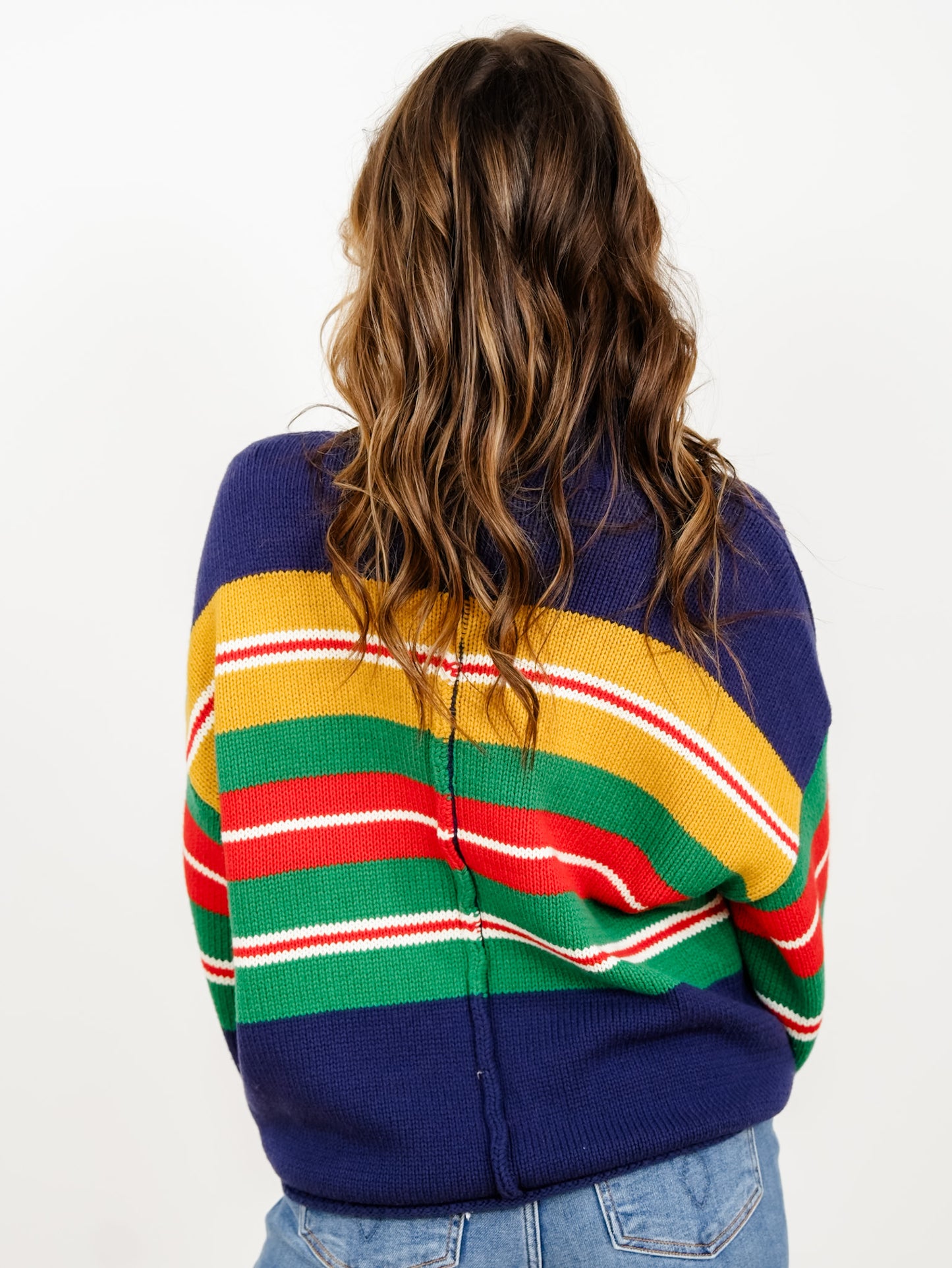 Multi Color Stripe Long Sleeve Mock Neck Pullover Sweater - Freckled Poppy
