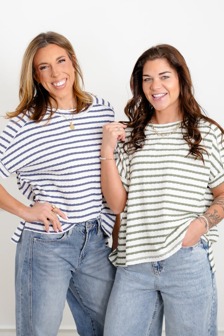 Door Buster! Zenana Stripe Jacquard Round-Neck Box Tee