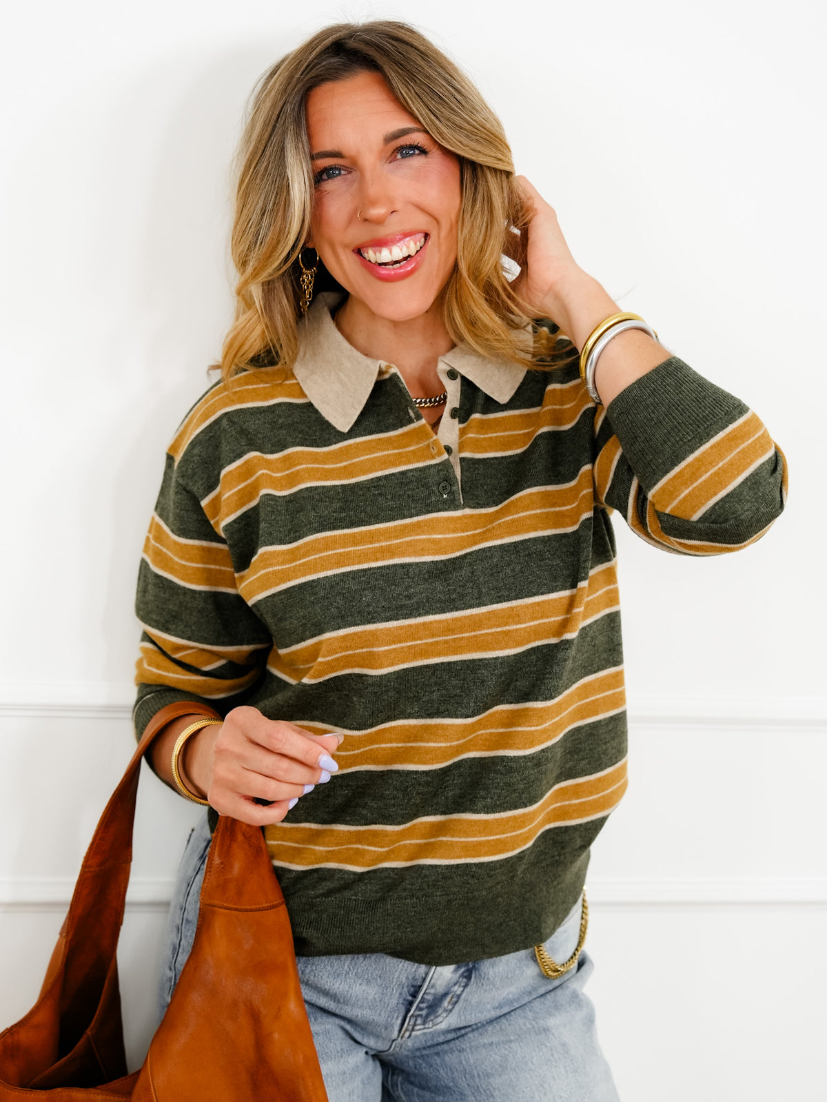 Striped Long Sleeve Rugby Style Sweater