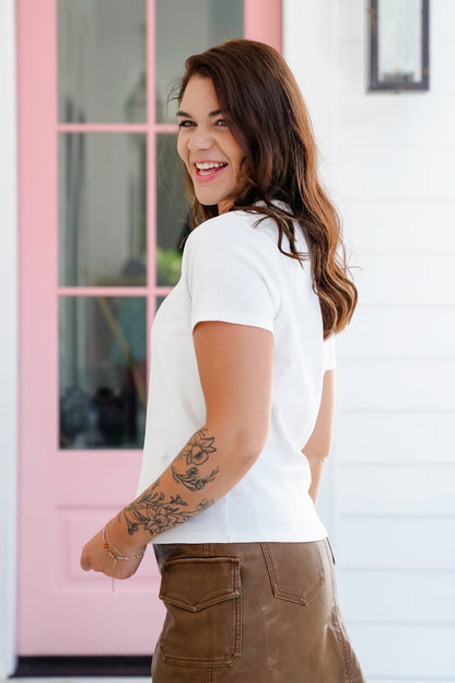 Short Sleeve " I Love NY" Gingham Patch Top