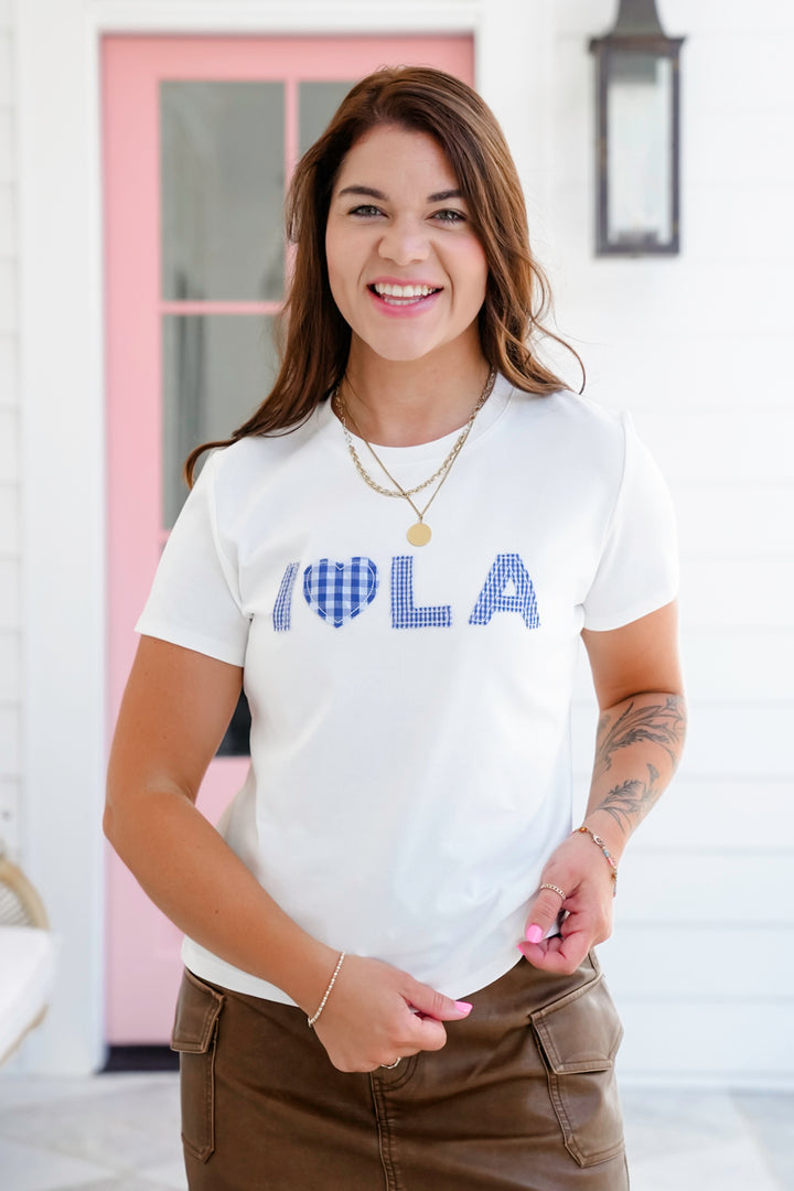 Short Sleeve "I Love LA" Gingham Patch Top