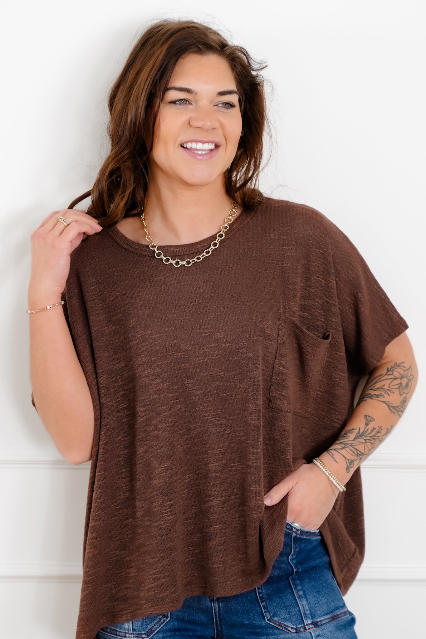 Door Buster! Zenana Oversized Slub Hacci Top with Pocket
