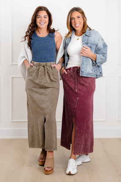 Door Buster! Zenana French Terry Acid Washed Front Slit Long Skirts