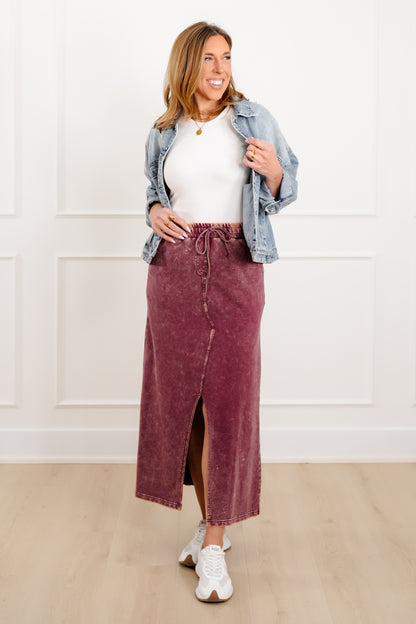 Door Buster! Zenana French Terry Acid Washed Front Slit Long Skirts