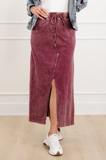Door Buster! Zenana French Terry Acid Washed Front Slit Long Skirts