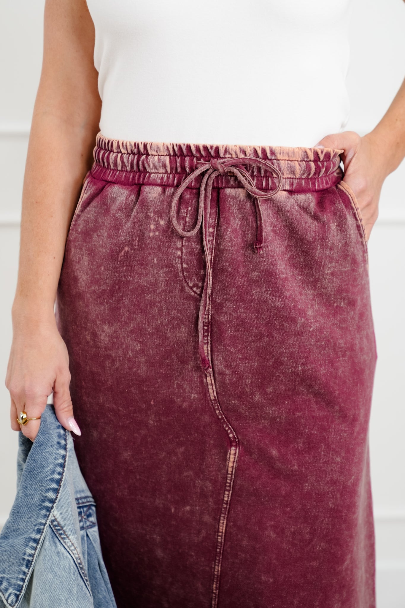 Door Buster! Zenana French Terry Acid Washed Front Slit Long Skirts