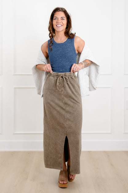 Door Buster! Zenana French Terry Acid Washed Front Slit Long Skirts