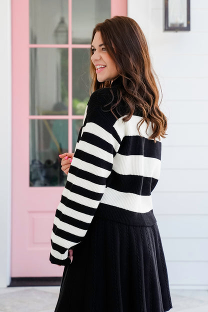 Stripe Long Sleeve Mock Neck Sweater