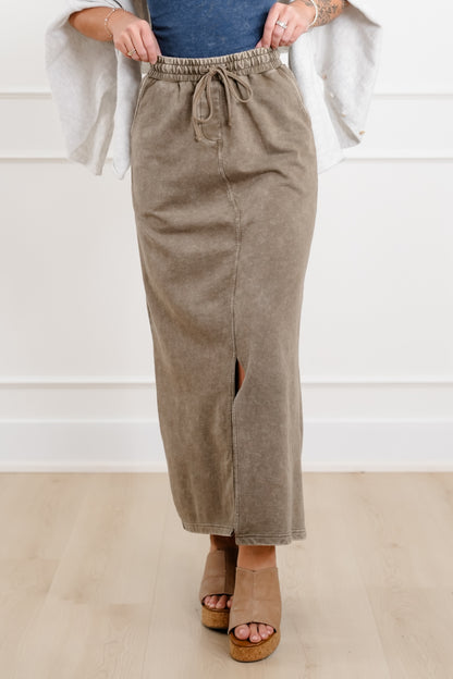 Door Buster! Zenana French Terry Acid Washed Front Slit Long Skirts