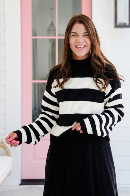 Stripe Long Sleeve Mock Neck Sweater