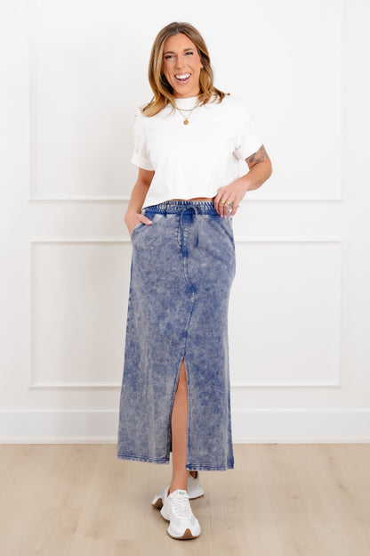 Door Buster! Zenana French Terry Acid Washed Front Slit Long Skirts
