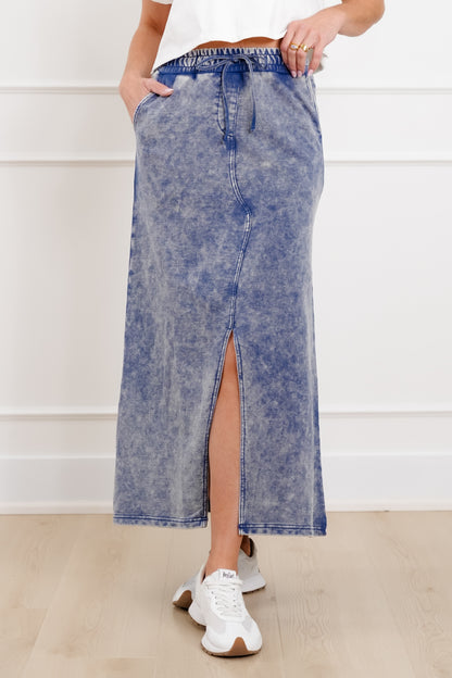 Door Buster! Zenana French Terry Acid Washed Front Slit Long Skirts