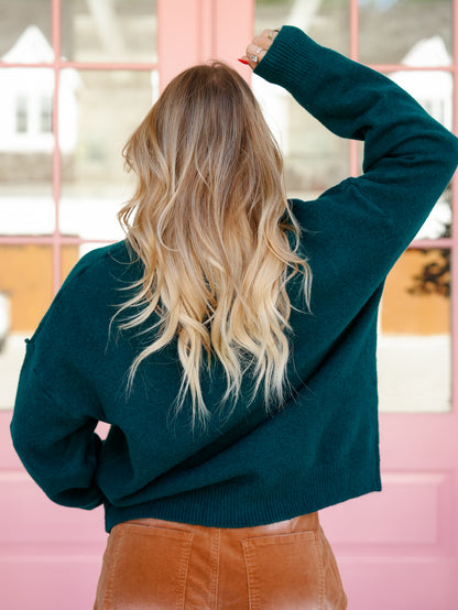 Hunter Green Long Sleeve Moose Pullover Sweater - Freckled Poppy