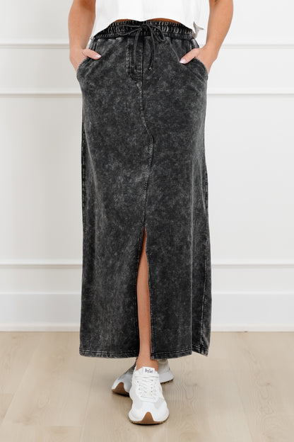 Door Buster! Zenana French Terry Acid Washed Front Slit Long Skirts