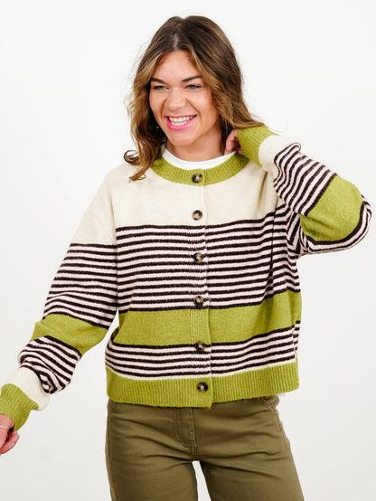 Stripe Color Block Long Sleeve Button Down Cardigan