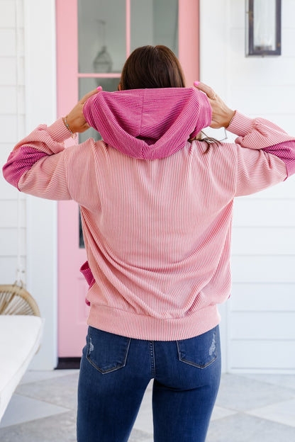 Plus/Reg Urban Ribbed Color Block Long Sleeve Hooded Top