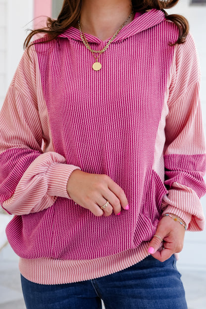 Plus/Reg Urban Ribbed Color Block Long Sleeve Hooded Top