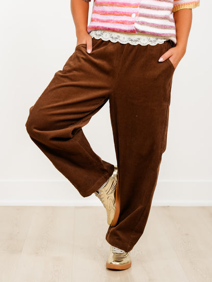 Corduroy Elastic High Waist Barrel Pants - Freckled Poppy