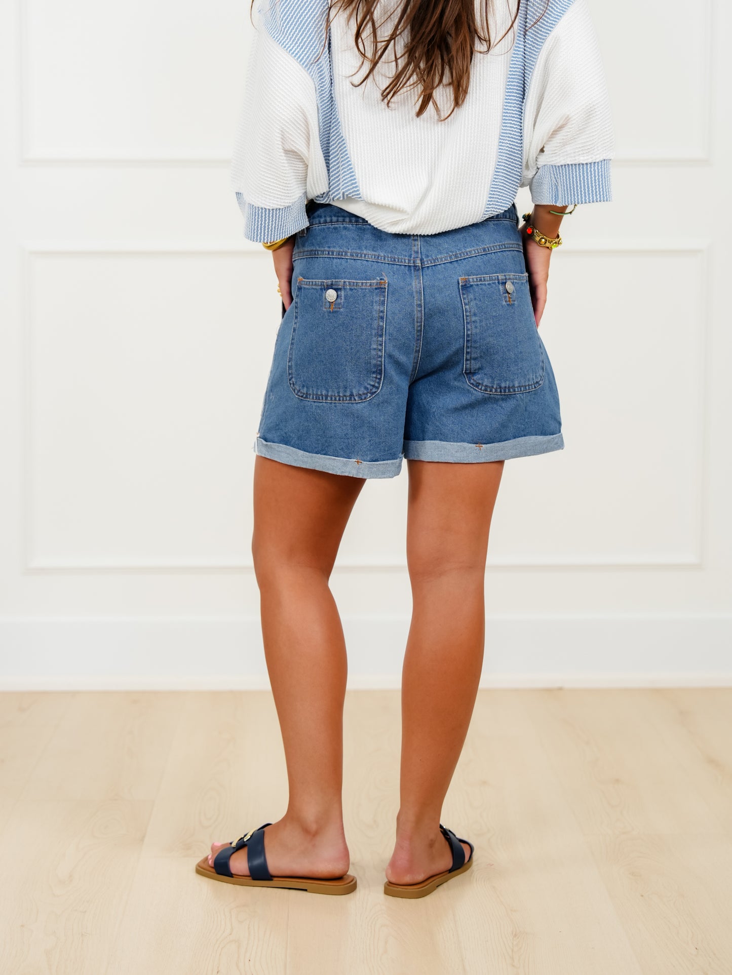 Medium Wash Americana Flag Short With Drawstring