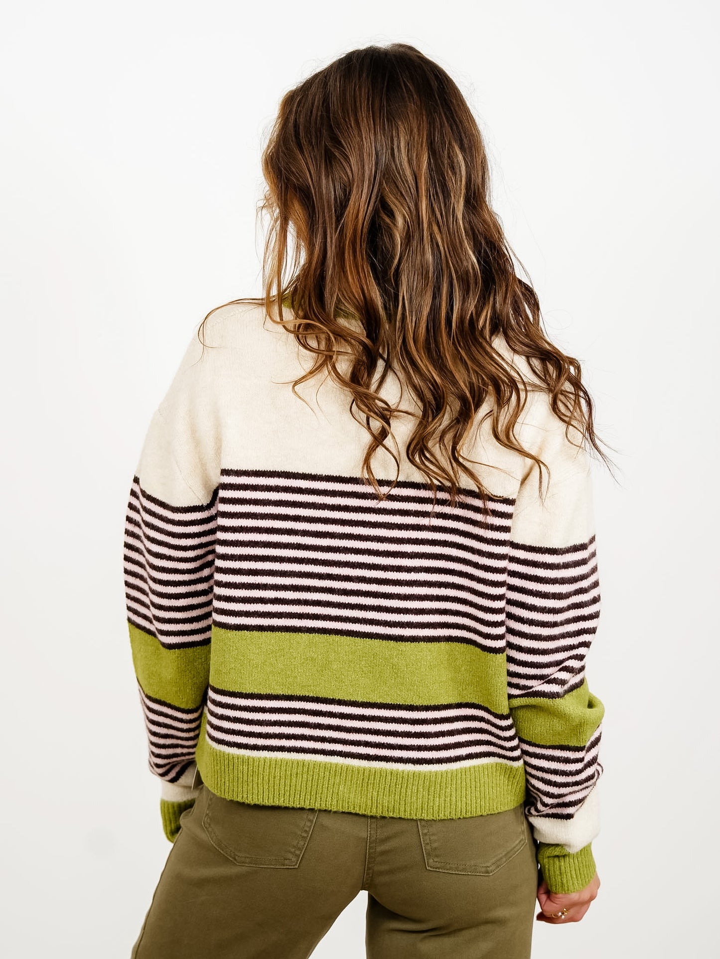 Stripe Color Block Long Sleeve Button Down Cardigan