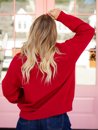 Red Long Sleeve Golden Doodle Pullover Sweater - Freckled Poppy