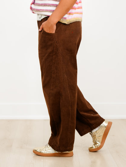 Corduroy Elastic High Waist Barrel Pants - Freckled Poppy