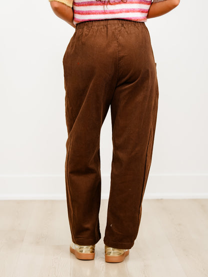 Corduroy Elastic High Waist Barrel Pants - Freckled Poppy
