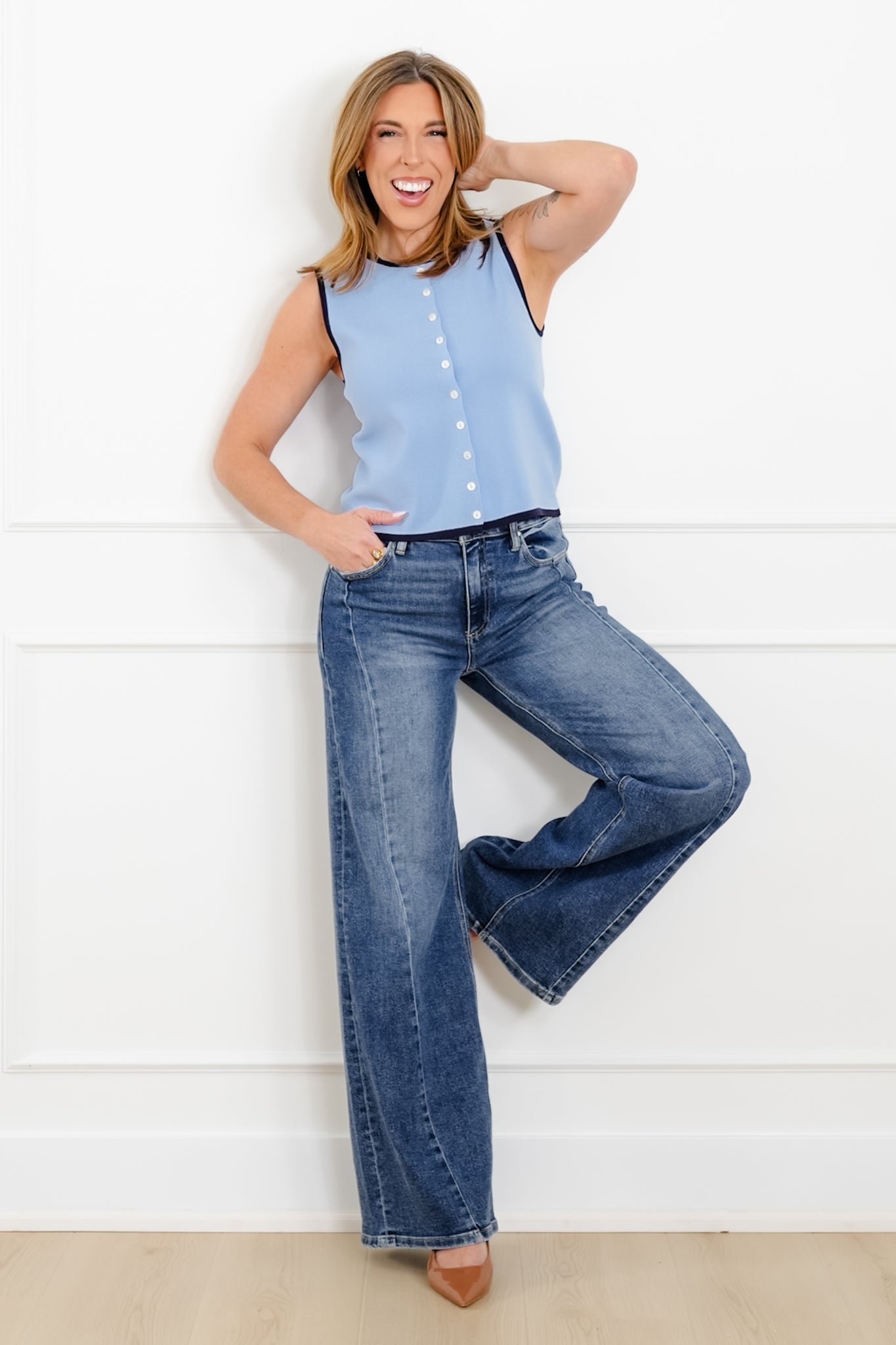 Solid Sleeveless Button Down Top