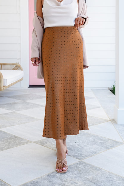 Polka Dot Satin Midi Skirt