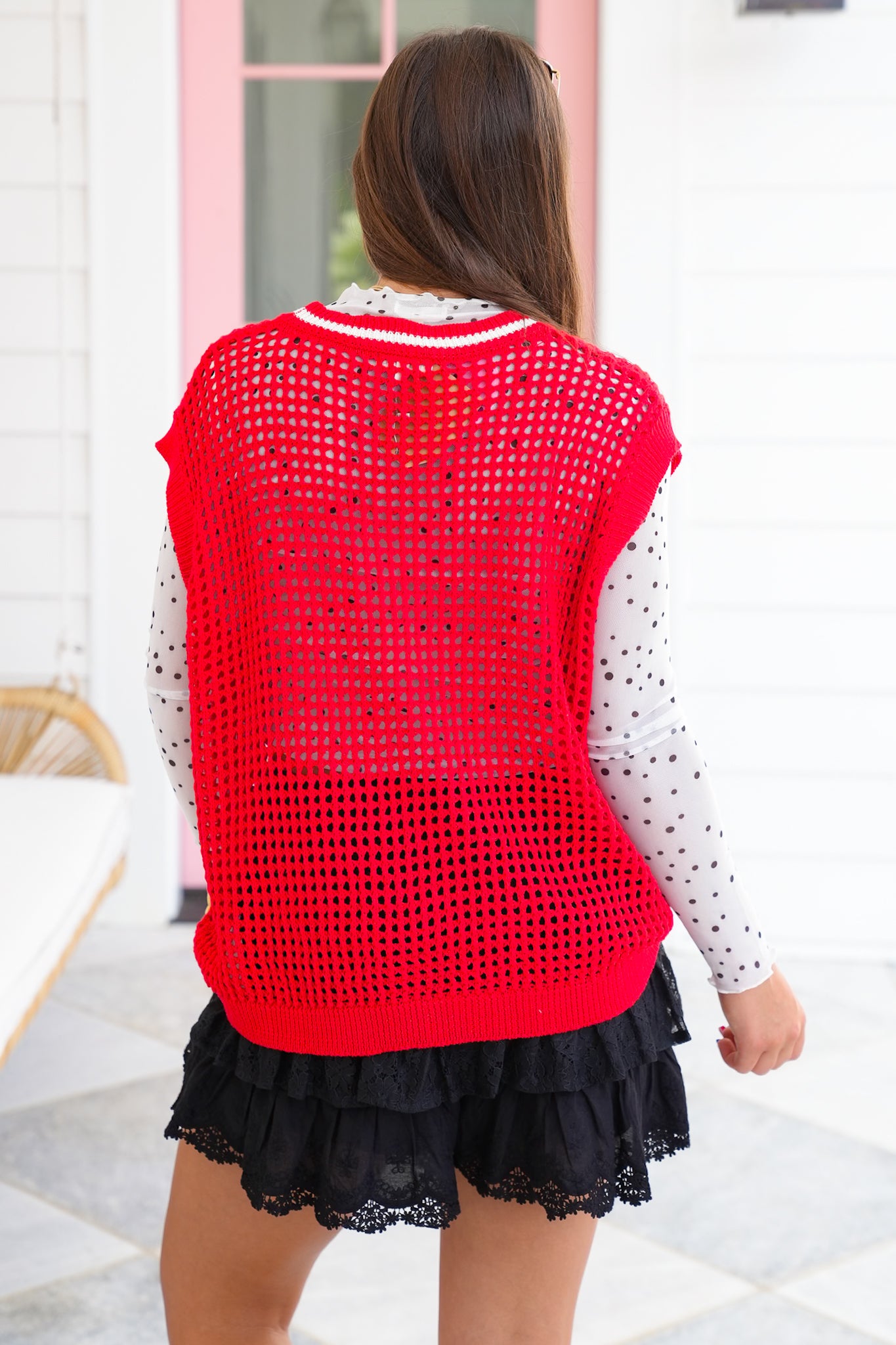 Red Sleeveless "Game Day" Sweater Top
