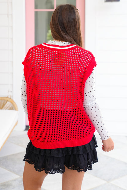 Red Sleeveless "Game Day" Sweater Top