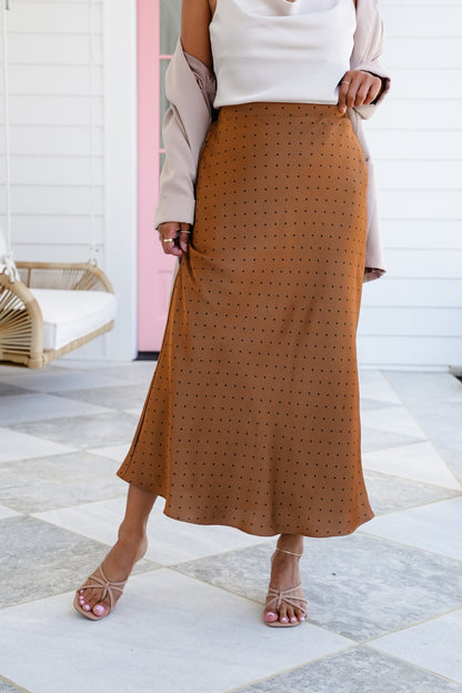 Polka Dot Satin Midi Skirt