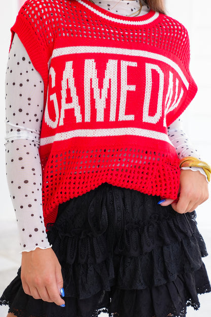 Red Sleeveless "Game Day" Sweater Top