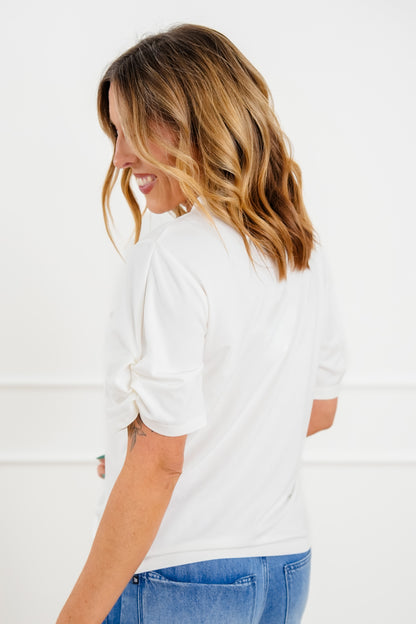 Plus/Reg White Twist Knot Short Sleeve Top
