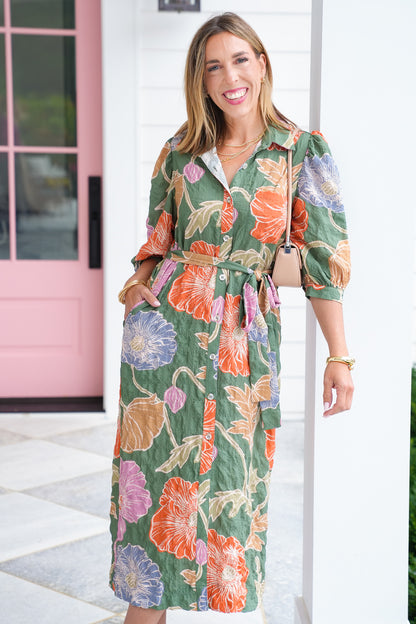 Plus/Reg Textured Floral Half Sleeve Midi Dress