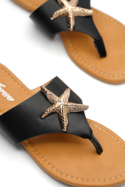Woven Vegan Leather Starfish Accent Thong Sandal
