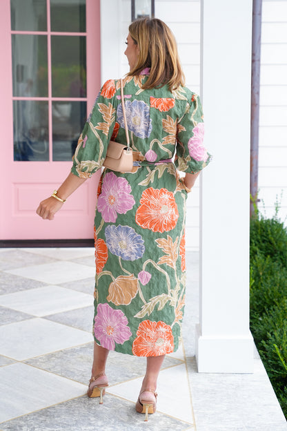 Plus/Reg Textured Floral Half Sleeve Midi Dress