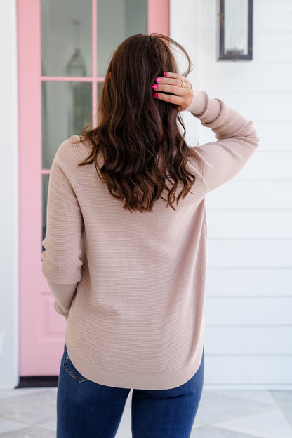 Mini Waffle Knit Long Sleeve Crew Neck Top