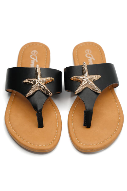 Woven Vegan Leather Starfish Accent Thong Sandal