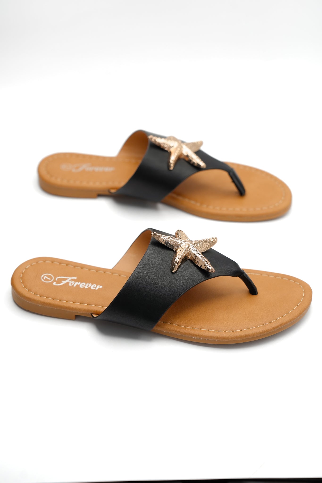 Woven Vegan Leather Starfish Accent Thong Sandal