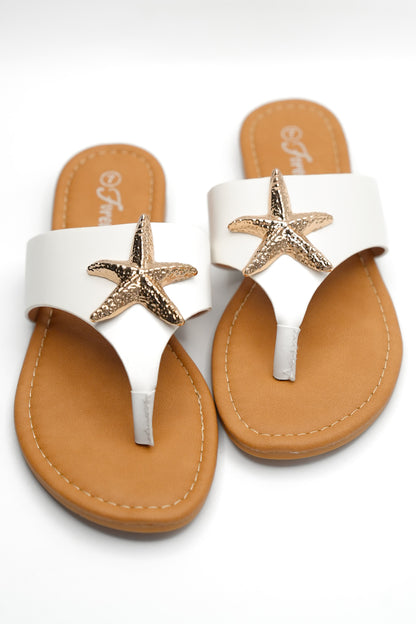 Woven Vegan Leather Starfish Accent Thong Sandal