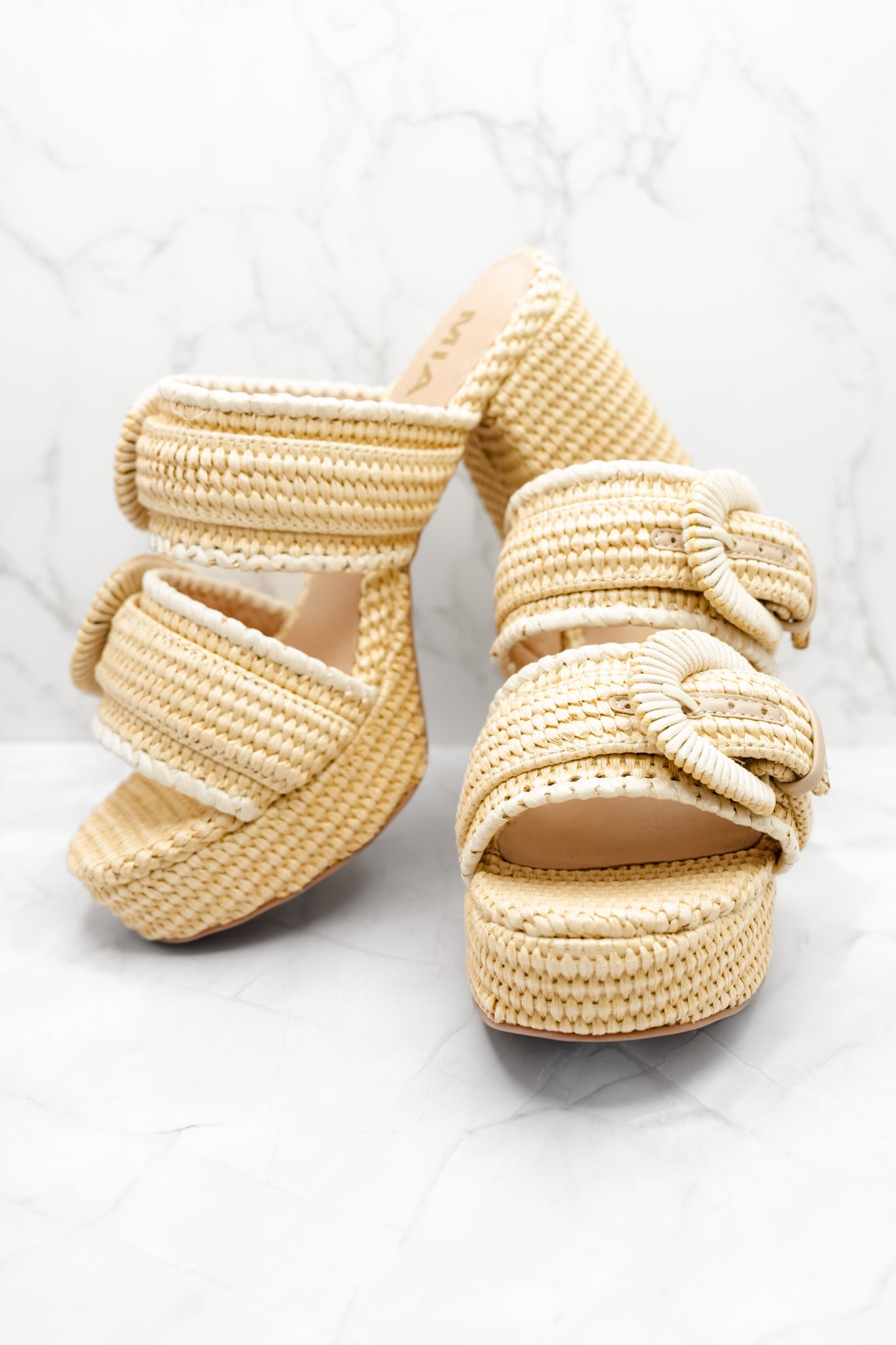 MIA Woven Raffia Double Buckle Platform Heel