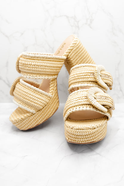 MIA Woven Raffia Double Buckle Platform Heel