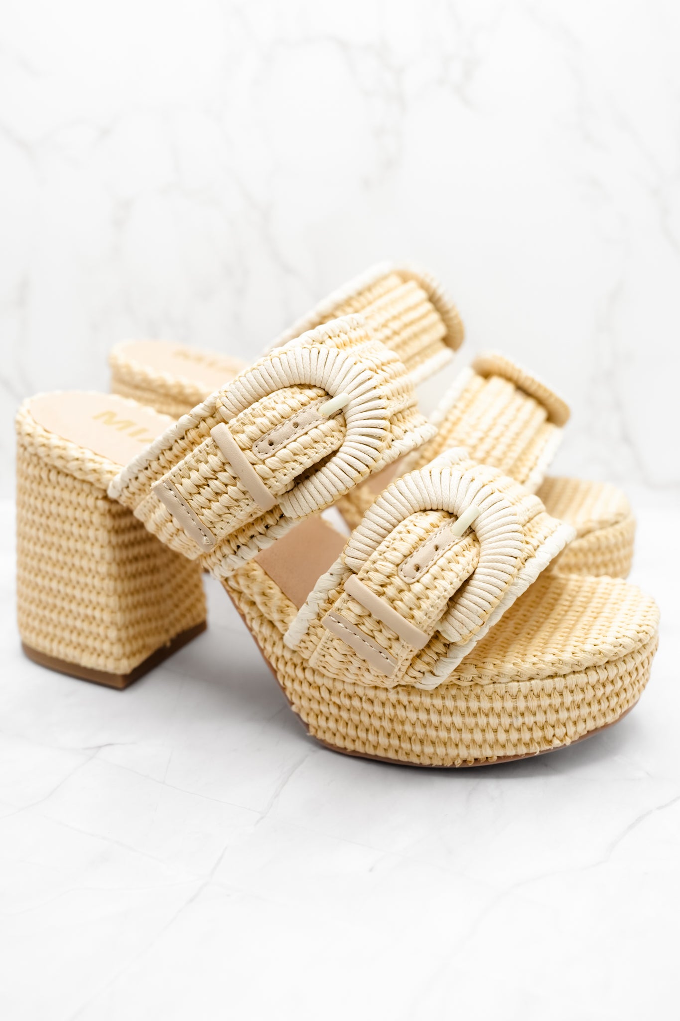 MIA Woven Raffia Double Buckle Platform Heel