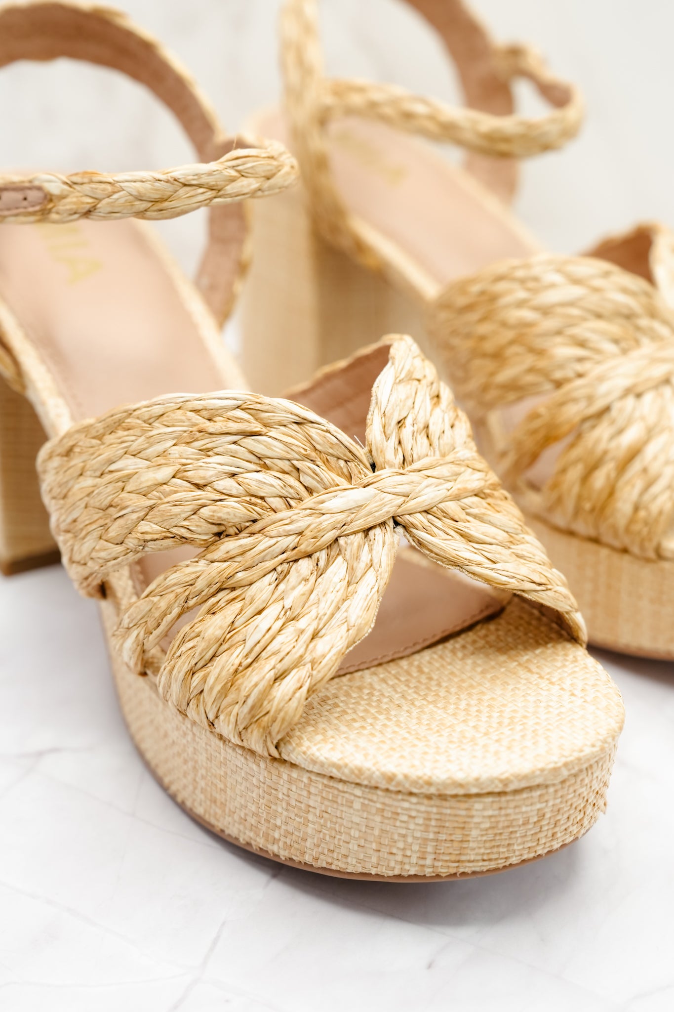 MIA Braided Raffia Platform Heel Sandal