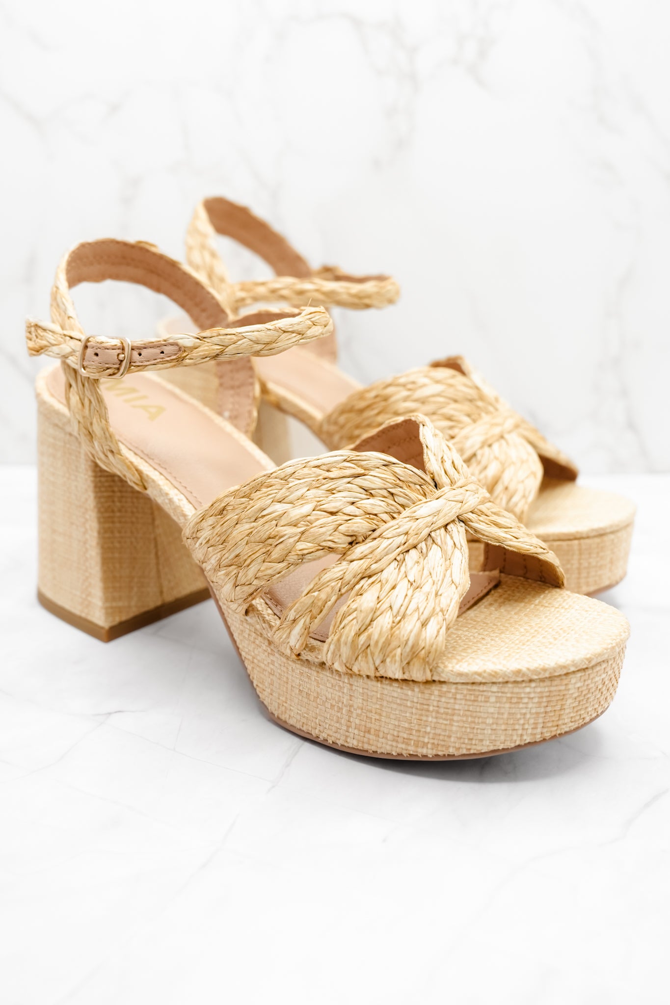 MIA Braided Raffia Platform Heel Sandal