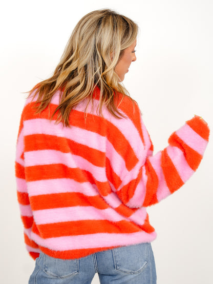 Fuzzy Stripe Long Sleeve Pullover Sweater