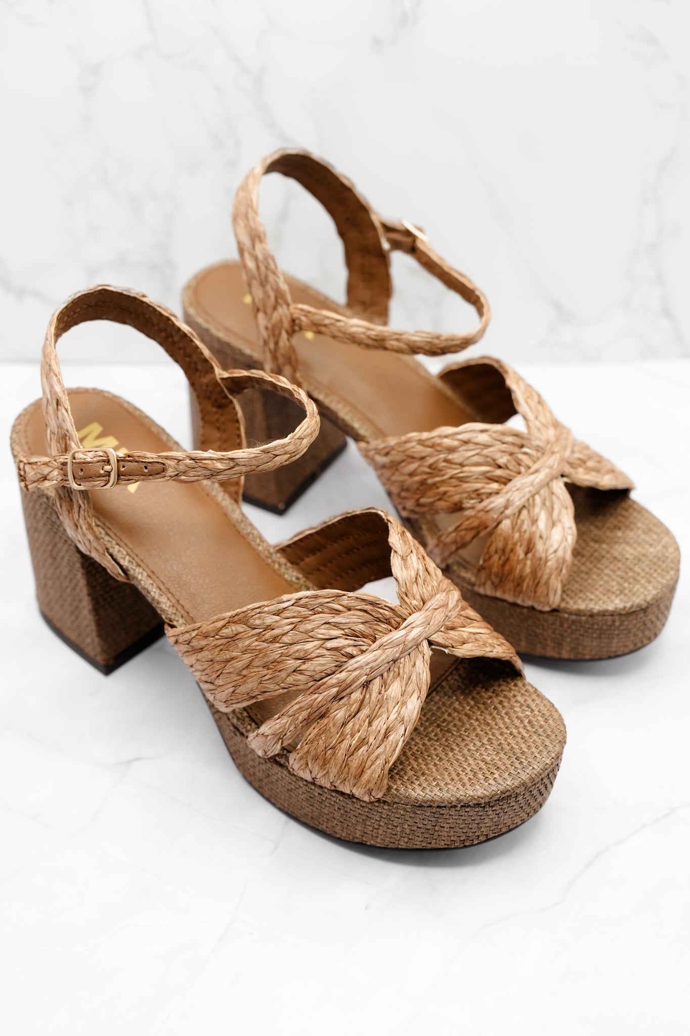 MIA Braided Raffia Platform Heel Sandal